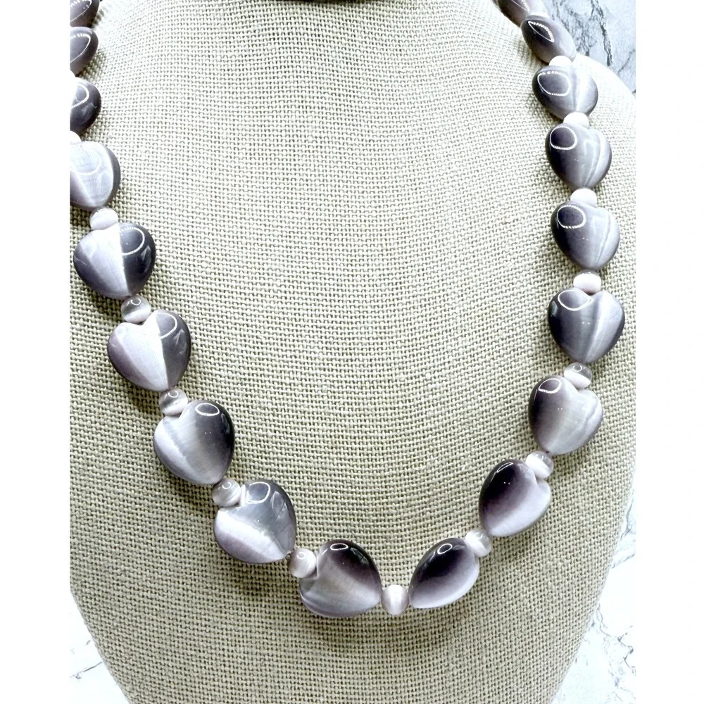 Plum Purple Glass Heart Bead Necklace 17